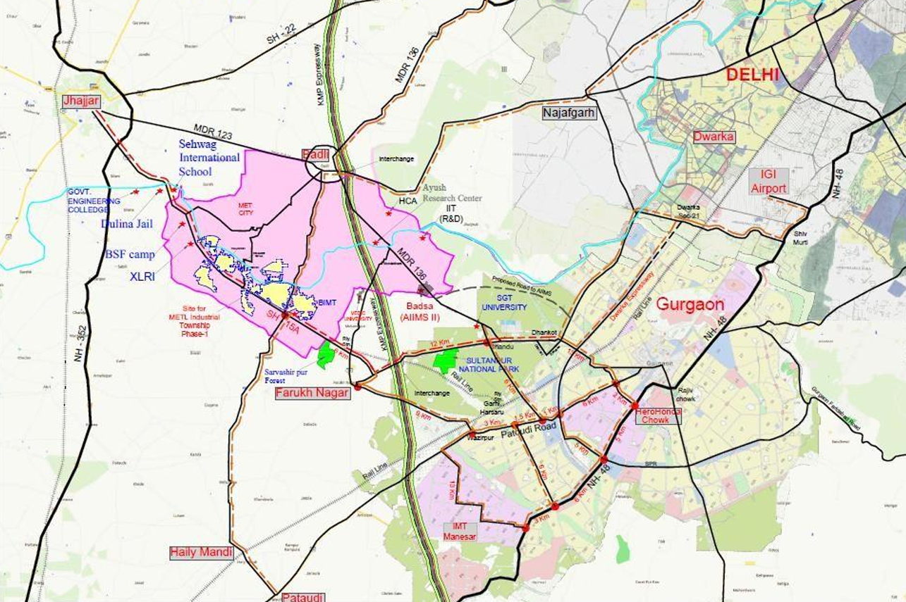 MET City location map within Delhi NCR