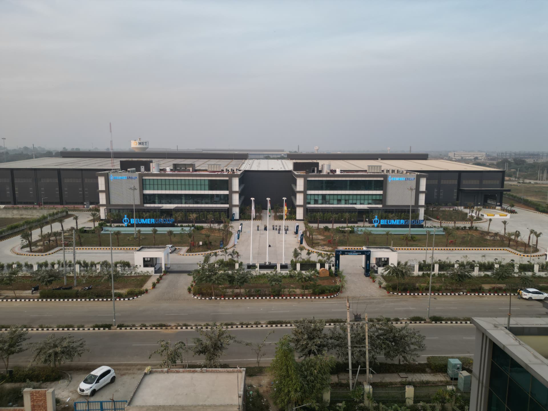 Aerial view of the BEUMER Group campus in MET City