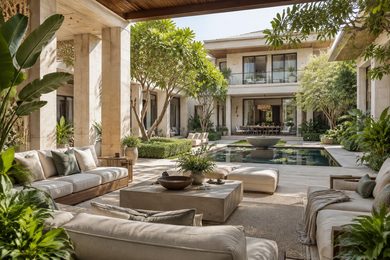 Inspirational villa courtyard design with landscaped gardens